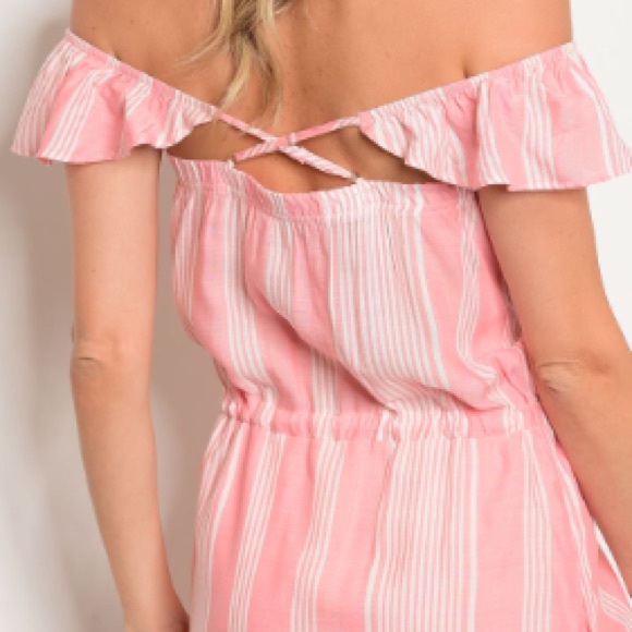 Pink & white Striped ruffle OTS tunic dress NEW! - Picture 6 of 8